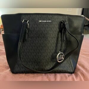 Michael Kors Charlotte Large Logo and Leather Top-Zip Tote Bag